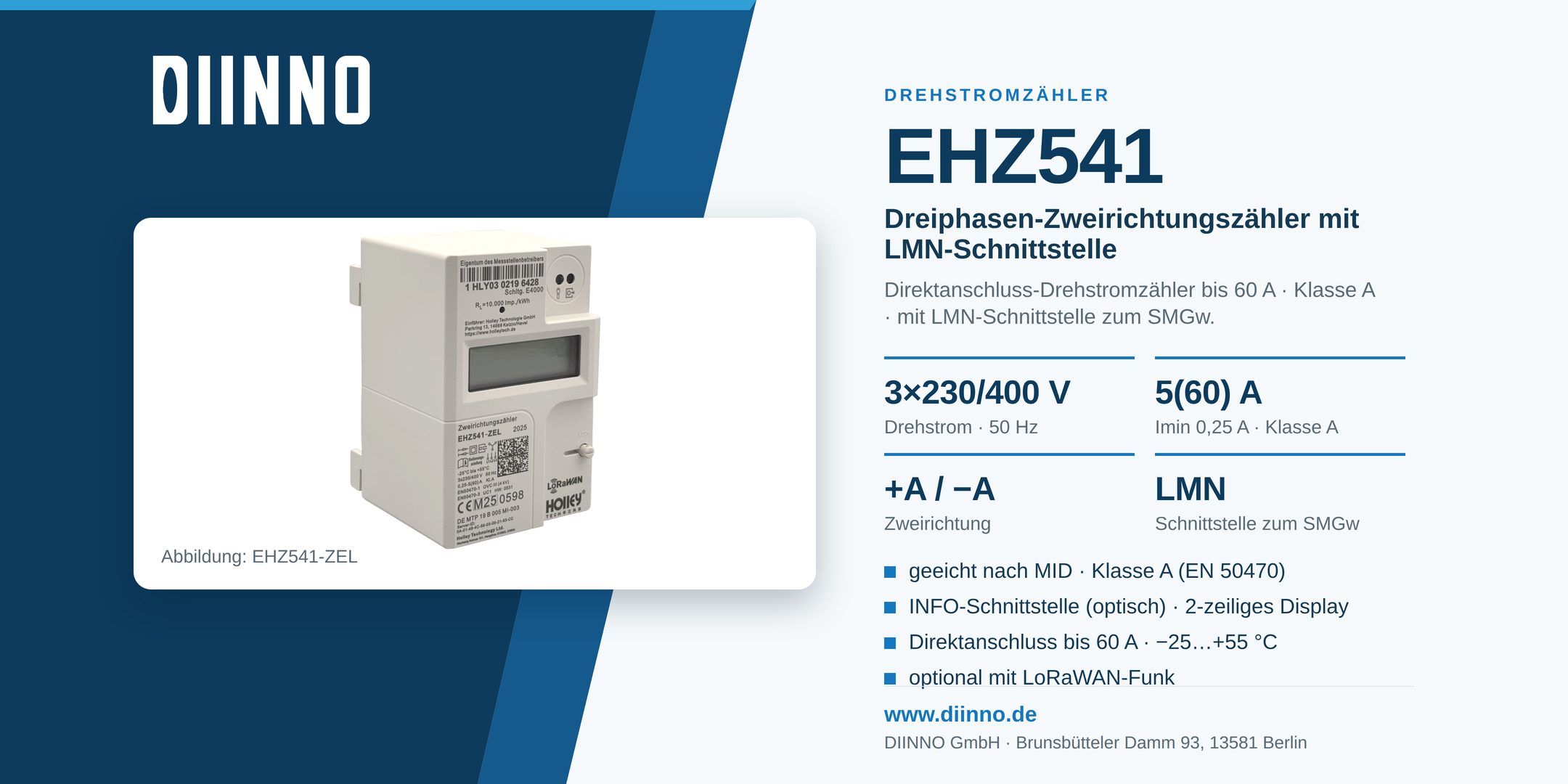 DIINNO EHZ541 – Drehstromzähler, Produktwerbebild