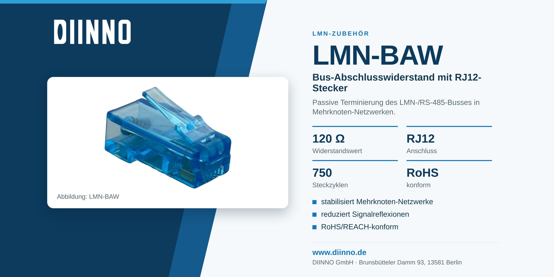 DIINNO LMN-BAW – LMN-Bus-Abschlusswiderstand, Produktwerbebild